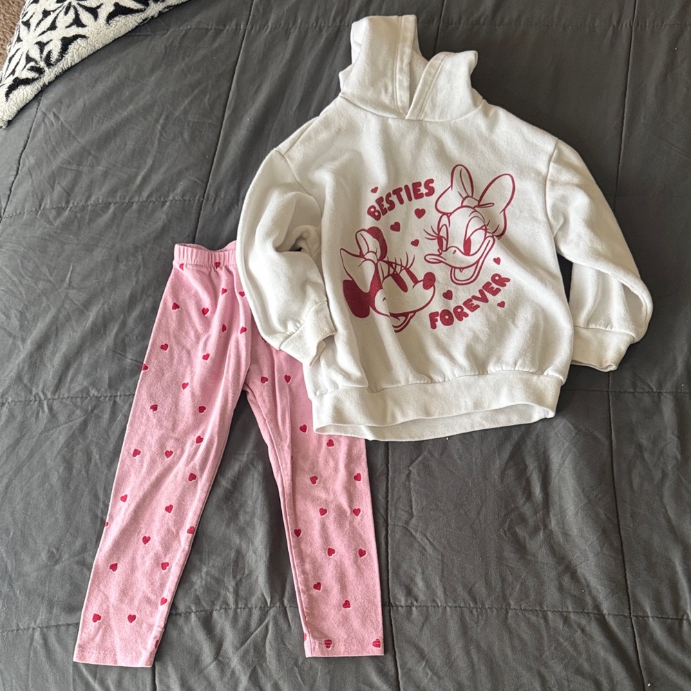 White Hoodie and Pink Heart Leggings Set